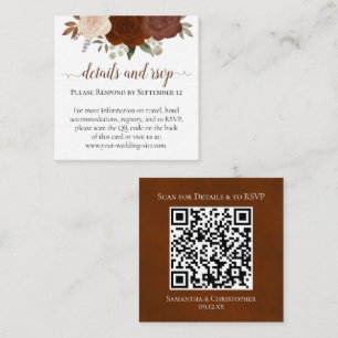 Rust Orange Roses Wedding Details & RSVP QR Code Enclosure Card