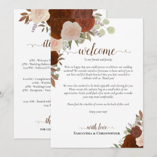 Rust Orange Roses Wedding Welcome & Itinerary Programme