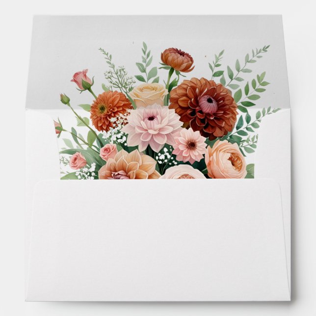 Rust Orange Sage Green Ivory Flowers Fall Wedding Envelope (Back (Bottom))