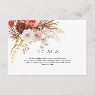 Rust Orange Terracotta Floral Wedding Details Enclosure Card