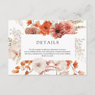 Rust Orange Terracotta Floral Wedding Details Enclosure Card