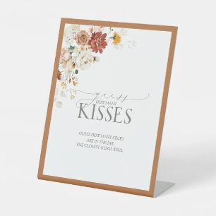 Rust Orange Watercolor Floral How Many Kisses Pedestal Sign