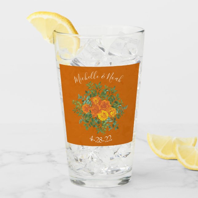 Rust Orange Wedding Vintage Floral Glass (Front Ice)