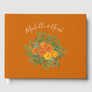 Rust Orange Wedding Vintage Floral Guest Book