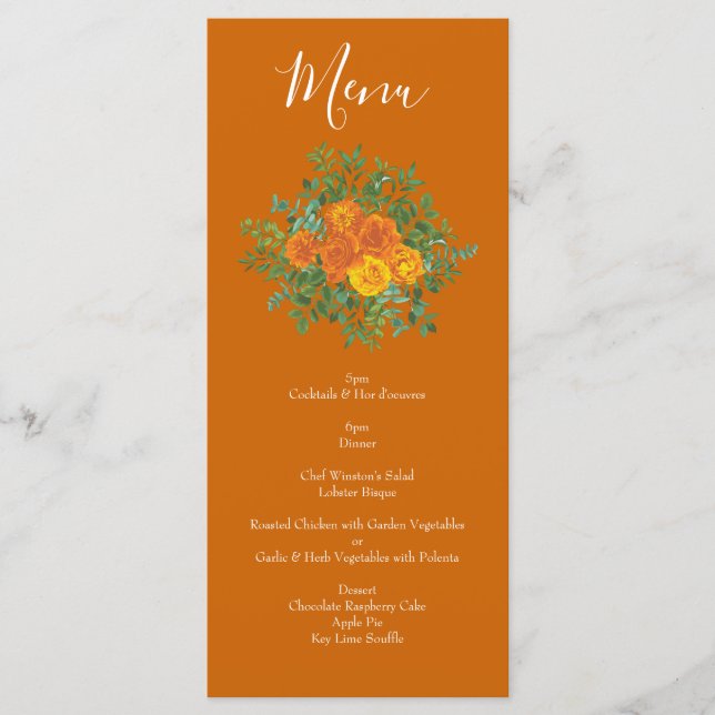 Rust Orange Wedding Vintage Floral Menu (Front)