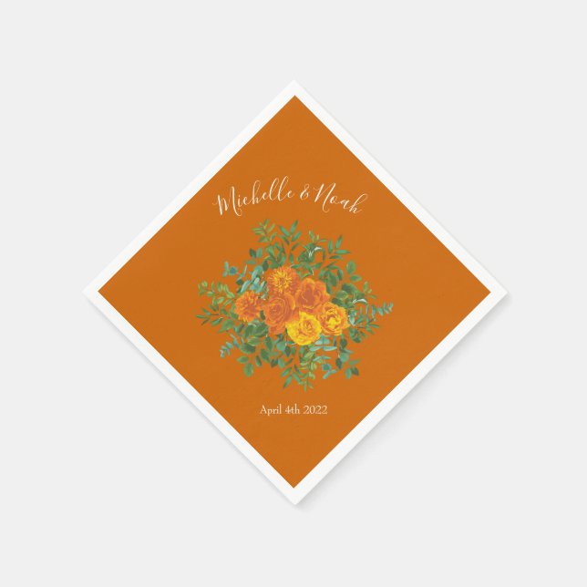 Rust Orange Wedding Vintage Floral Napkin (Corner)