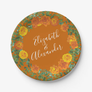 Rust Orange Wedding Vintage Floral Paper Plate
