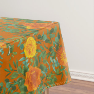 Rust Orange Wedding Vintage Floral Tablecloth