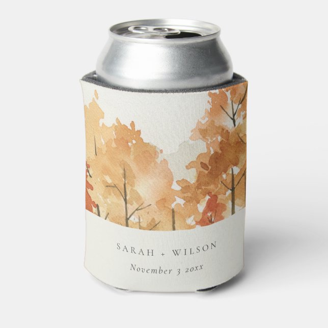 Rust Orange Yellow Autumn Fall Tree Wedding Can Cooler (Can Back)