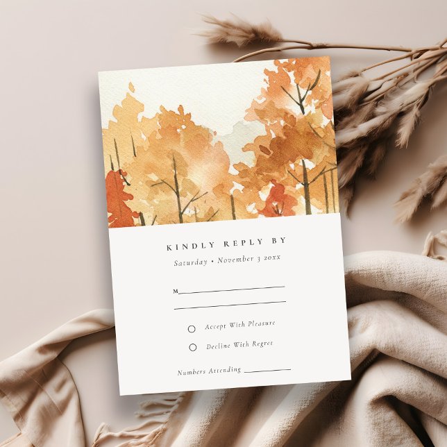 Rust Orange Yellow Autumn Fall Trees Wedding RSVP Card (Creator Uploaded)