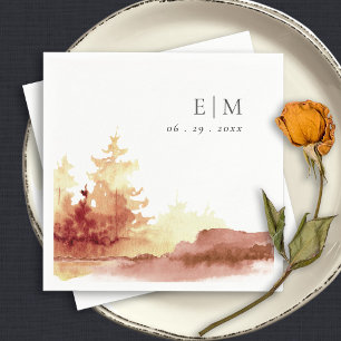 Rust Orange Yellow Fall Trees Monogram Wedding Napkin