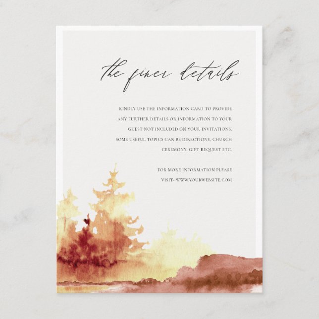 Rust Orange Yellow Fall Trees Wedding Details Enclosure Card (Front)