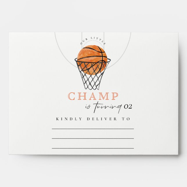  Rust Our Little Champ Basketball Any Age Birthday Envelope (Front)