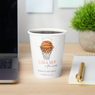 Rust Our Little Champ Basketball Any Age Birthday Paper Cups