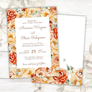 Rust Peach Beige White Romantic Floral Wedding Invitation