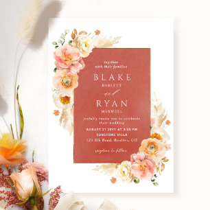 Rust, Peach Blush and Cream Floral Chic Wedding Invitation