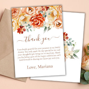 Rust Peach Floral Bridal Shower Thank You Card
