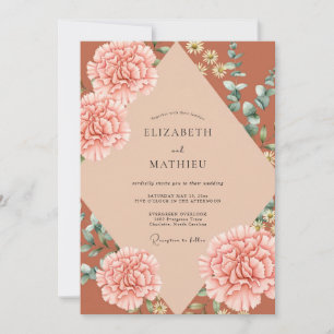 Rust Peach Ranunculus Eucalyptus Wedding Invitation