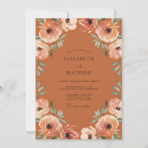 Rust Peach Romantic Floral Wedding Invitation