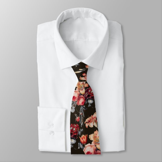Rust Peach Vintage Floral Print  Tie (Tied)