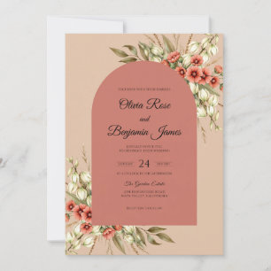 Rust Peach Wildflower Wedding Invitation