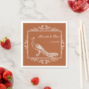Rust Peacock Flourish Bridal Shower Napkins