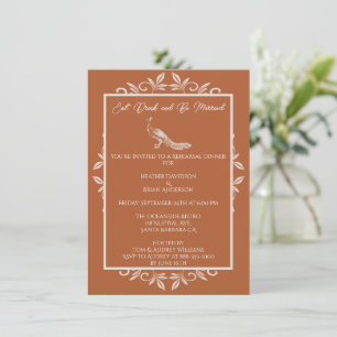 Rust Peacock Flourish Rehearsal Dinner Invitation