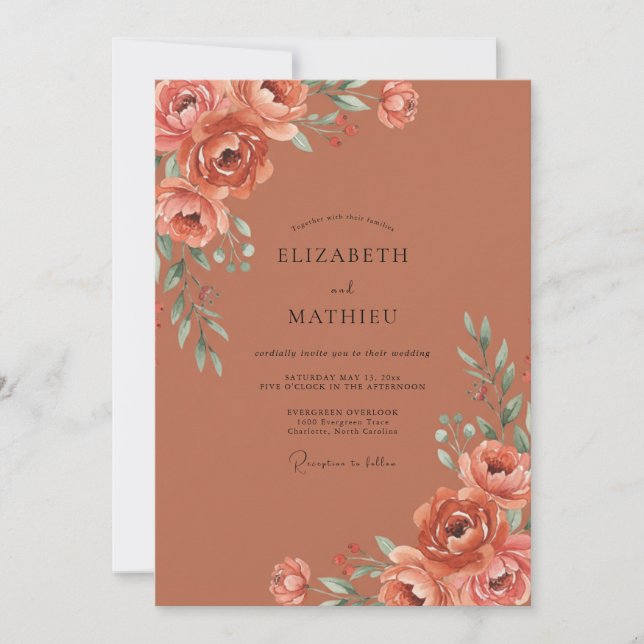 Rust Peony Wedding Invitation (Front)