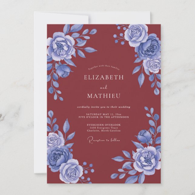 Rust Periwinkle Bloom Wedding Invitation (Front)