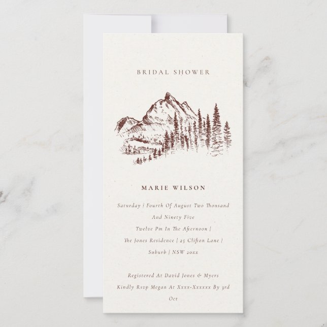 Rust Pine Mountain Sketch Bridal Shower Invite (Front)