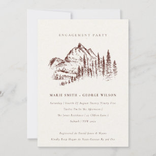 Rust Pine Woods Mountain Sketch Engagement Invite