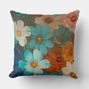 Rust, Pink and Turquoise Floral Cushion