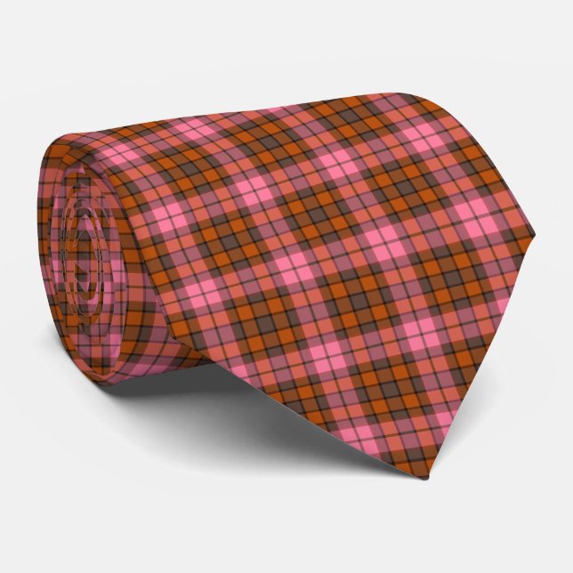 Rust Pink Plaid Tartan Retro Color Neck Tie (Rolled)