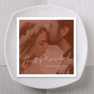 Rust Postcard Photo Just Married Napkin