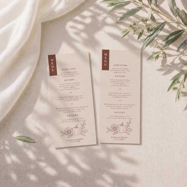 Rust Pumpkin Sunflower Wedding Long Menu Card (Creator Uploaded)