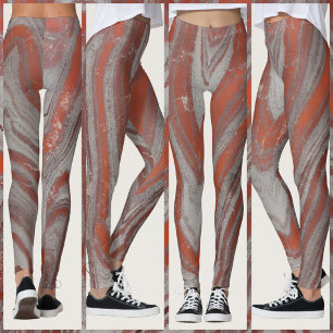 Rust Red and Grey Natural Wavey Abstract Leggings
