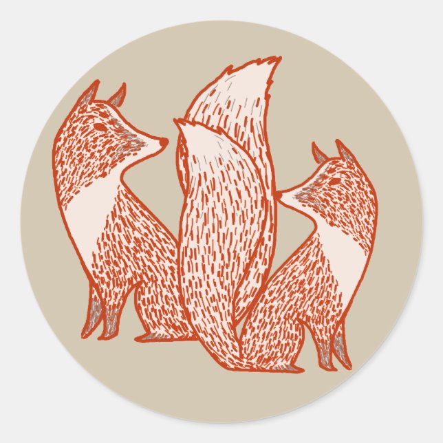 Rust Red and Ivory Foxes Classic Round Sticker (Front)