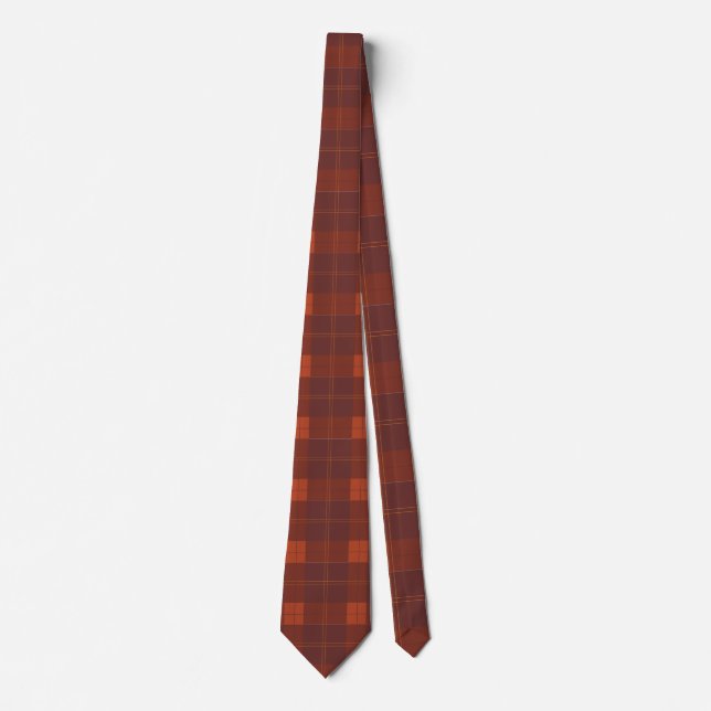 Rust Red and Orange Plaid Pattern Tie (Front)