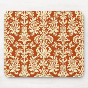 Rust-Red & Beige Floral Damask Pattern Mouse Pad