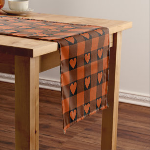 Rust Red Black Buffalo Heart Plaid Table Runner