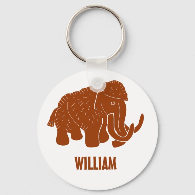 Rust Red Cartoon Woolly Mammoth Personalised Key Ring (Front)