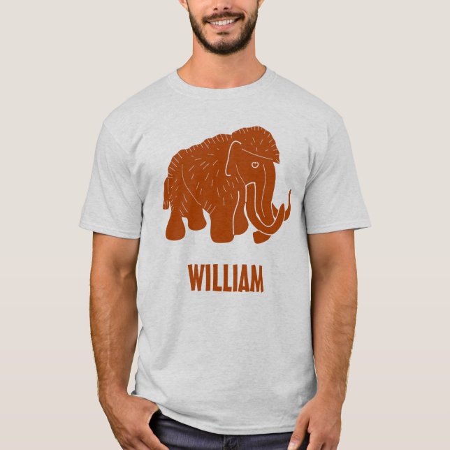Rust Red Cartoon Woolly Mammoth Personalised T-Shirt (Front)