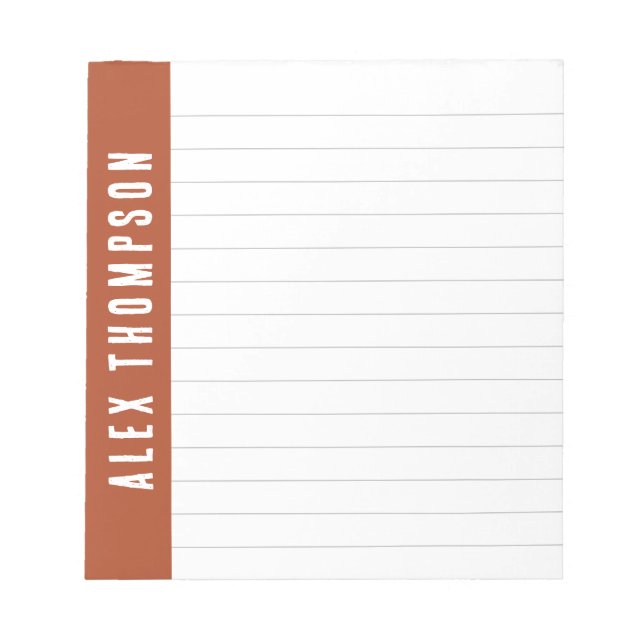 Rust Red Custom Name Lined Notepad (Front)
