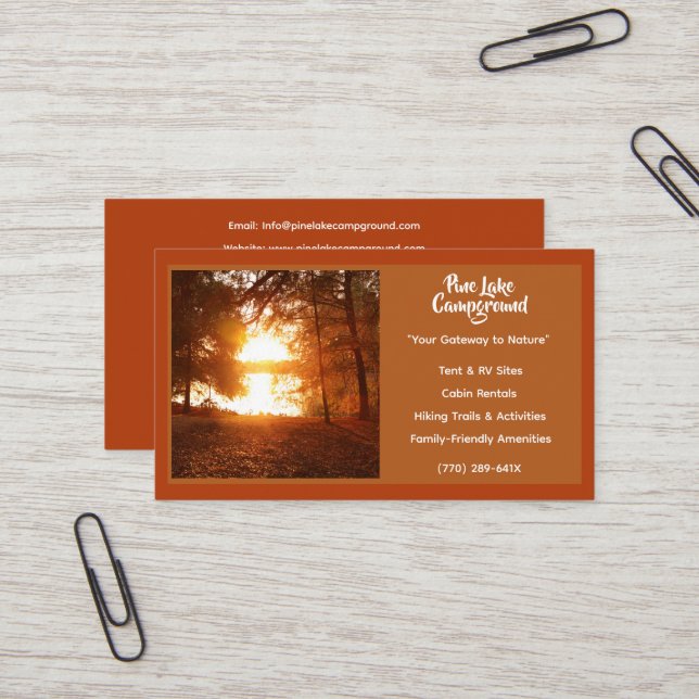 Rust Red Forest Camp Campground Business Card (Front/Back In Situ)