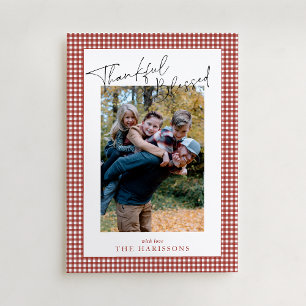 Rust Red Gingham Thankful & Blessed Thanksgiving Invitation