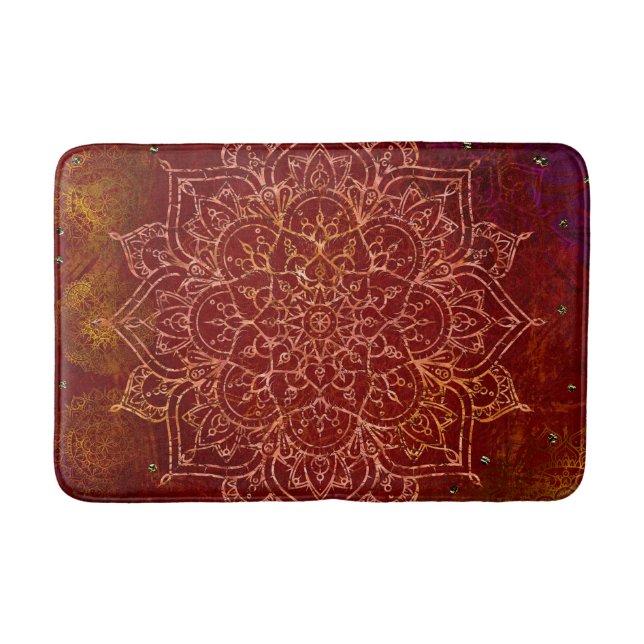 Rust Red Mandala Gold Glam Modern Chic Bath Mat (Front)