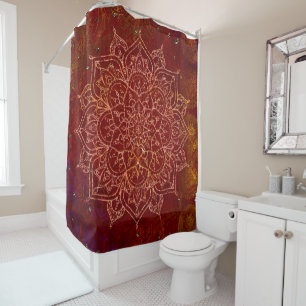 Rust Red Mandala Gold Glam Modern Chic Shower Curtain