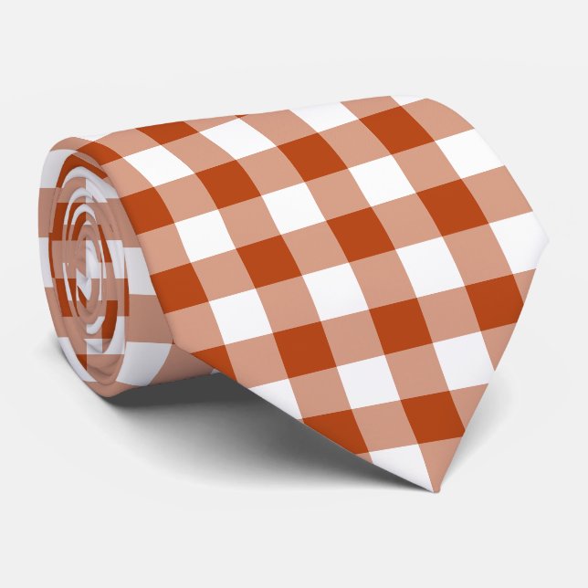 Rust Red Plaid Gingham Neck Tie (Rolled)