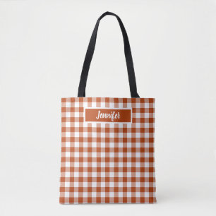 Rust Red Plaid Gingham Personalized Tote Bag