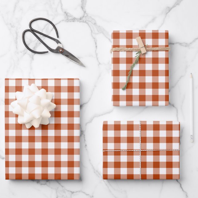 Rust Red Plaid Gingham Wrapping Paper Sheet (Front)